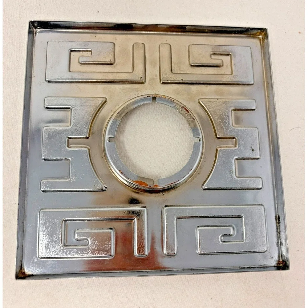RARE! Vintage MCM Ming Greek Key Door Knob Schlage Escutcheon Chrome Black Metal